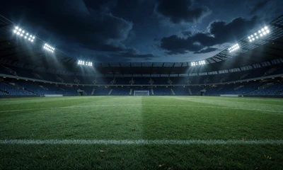 Fu&szlig;ballstadion bei Nacht f&uuml;r Sportwetten bei WildRobin Casino